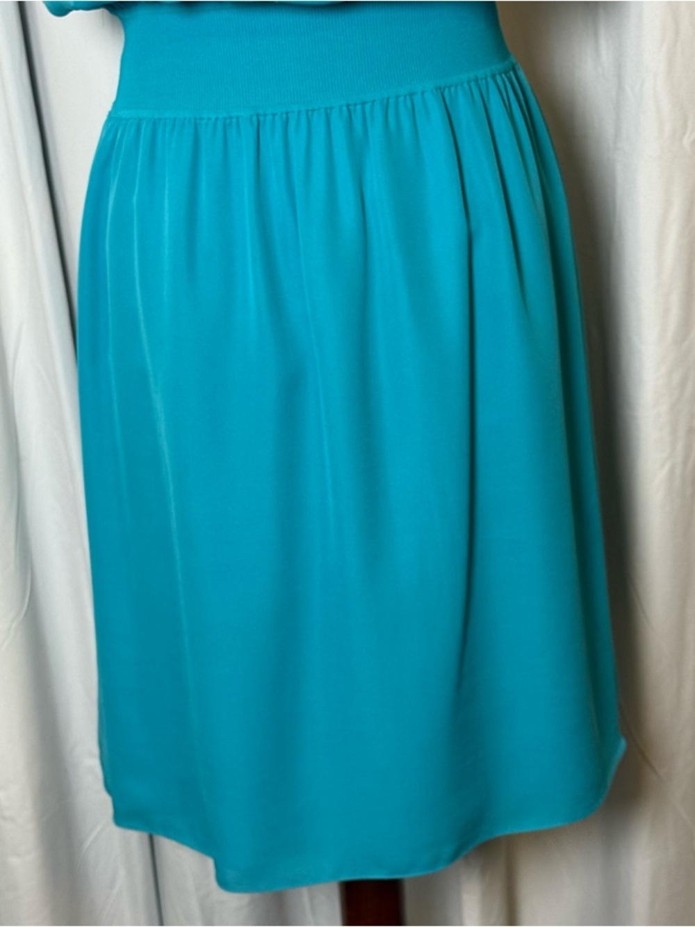 Theory 100% Silk Dress Teal Aqua Blouson Elastic Waist Sleeveless Medium - Picture 7 of 11